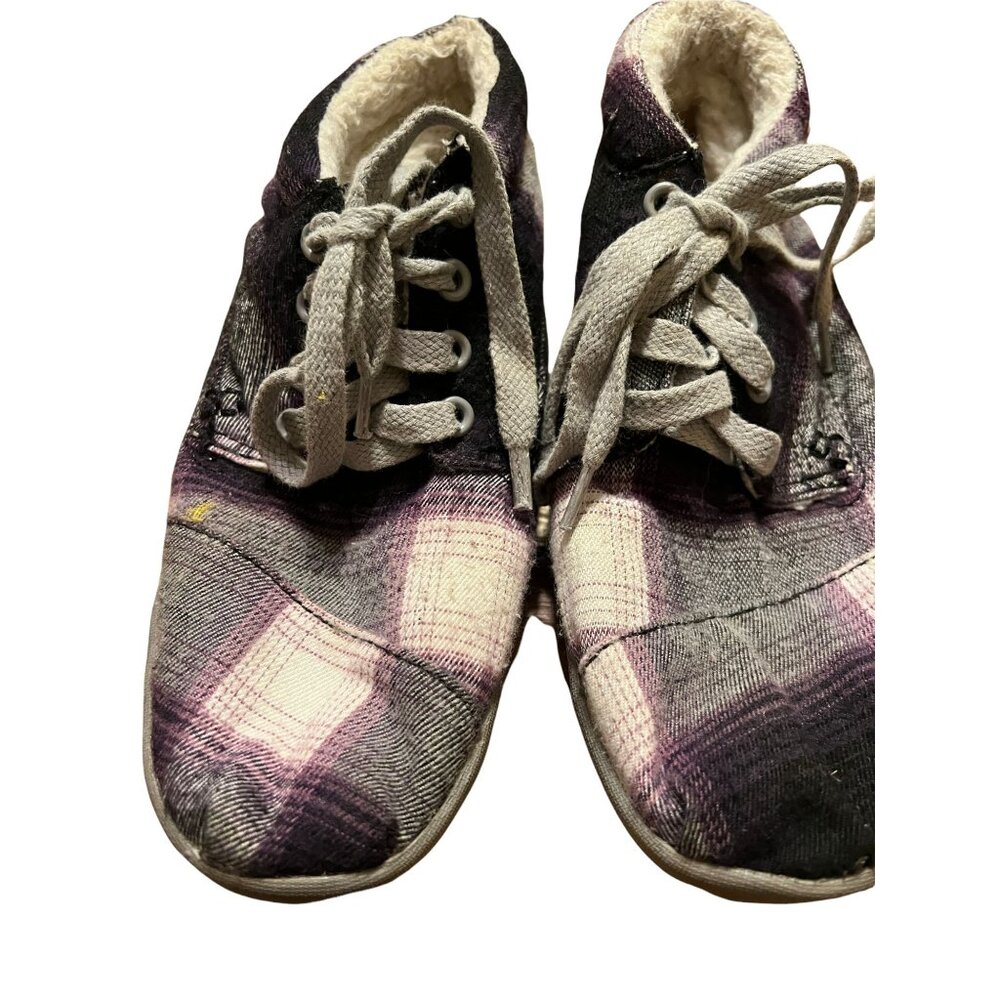 TOMS 100910 shoes wool lined purple plaid ankle booties tie up womens size 5.5